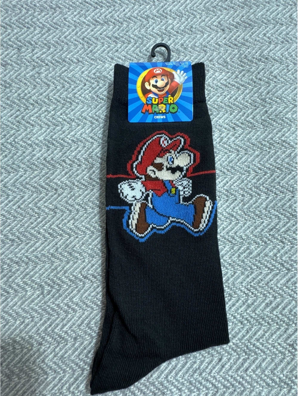 Super Mario Black Crew Socks with Mario Graphic